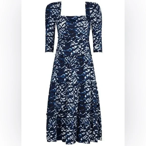 Diane von Furstenberg Nora Midi Dress Tie Dye Tiger Blue/White NWT Size 14 - Picture 16 of 16